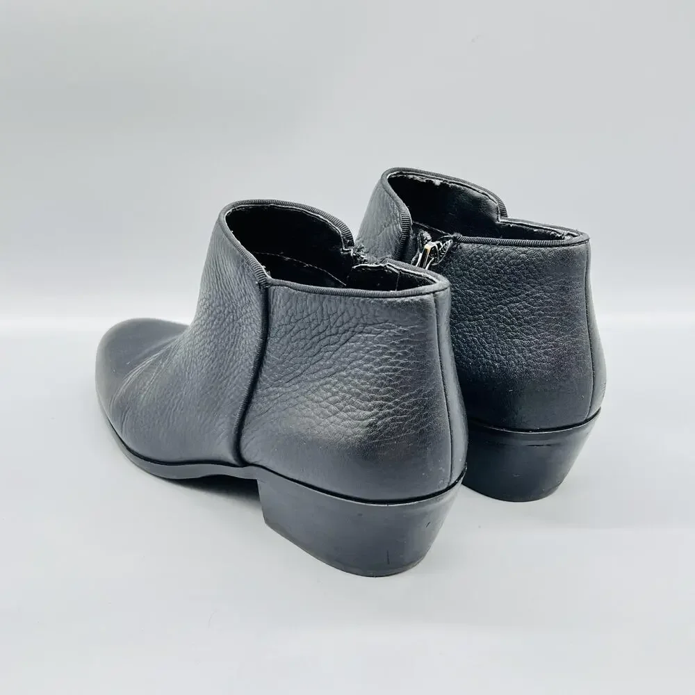 Sam Edelman Boots Womens 9 Black Leather Ankle Zip Low Block Heel Booties Shoes